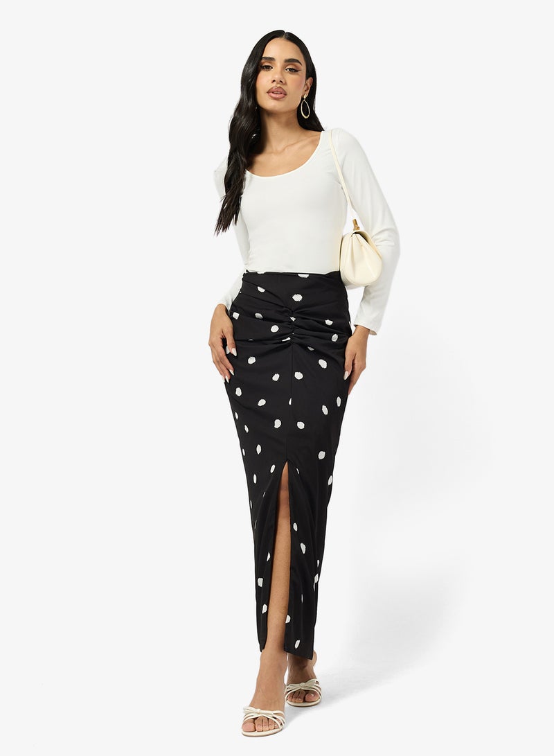 Ginger Polka Dot Ruched Column Skirt - Image 4